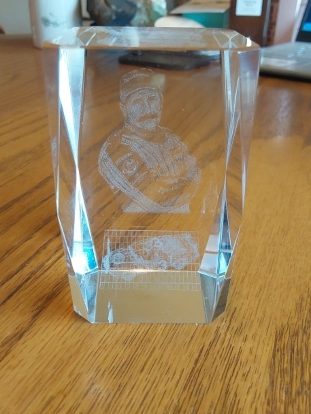 Dale Earnhardt Sr. Crystal Etched Figurine Block - Clear Glass Home Art